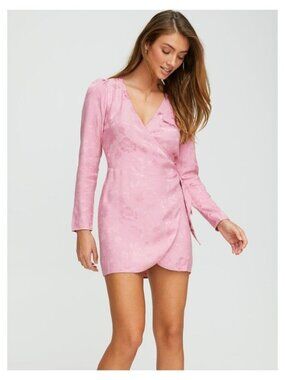WILFRED Aritzia Callie Dress Jacquard Satin Wrap Dress Sz XS